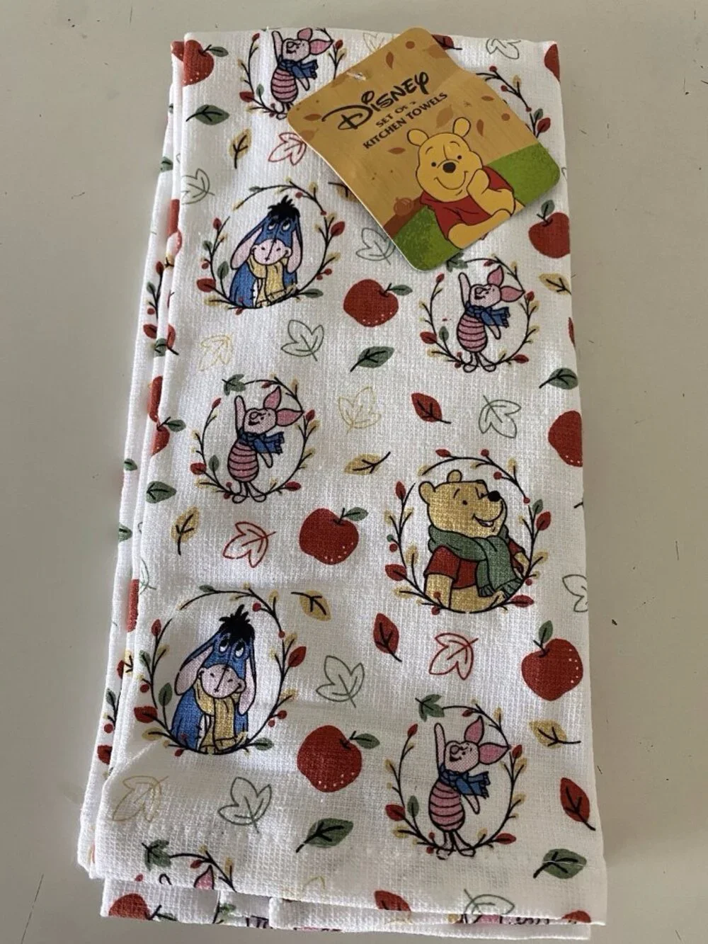 2 Pk Disney Winnie The Pooh & Friends Autumn Fall Apple Kitchen Towels 16 X 26”